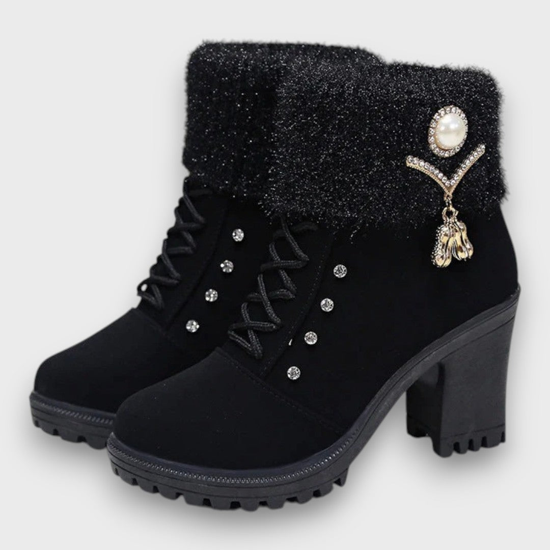 Evarine – Knit-Cuff Heeled Winter Boots