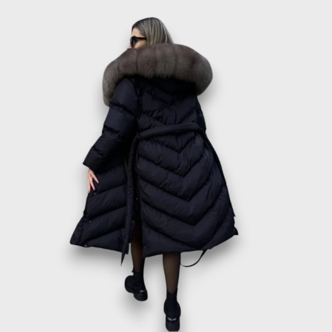 Carmaya – Long Puffer Coat with Luxe Faux-Fur Hood