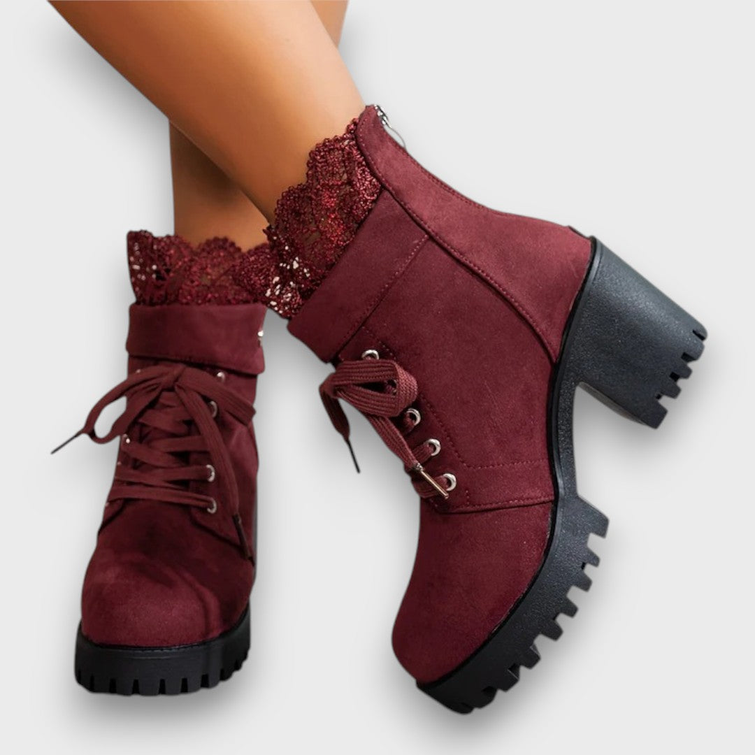 Belana – Suede Lace High-Heel Booties