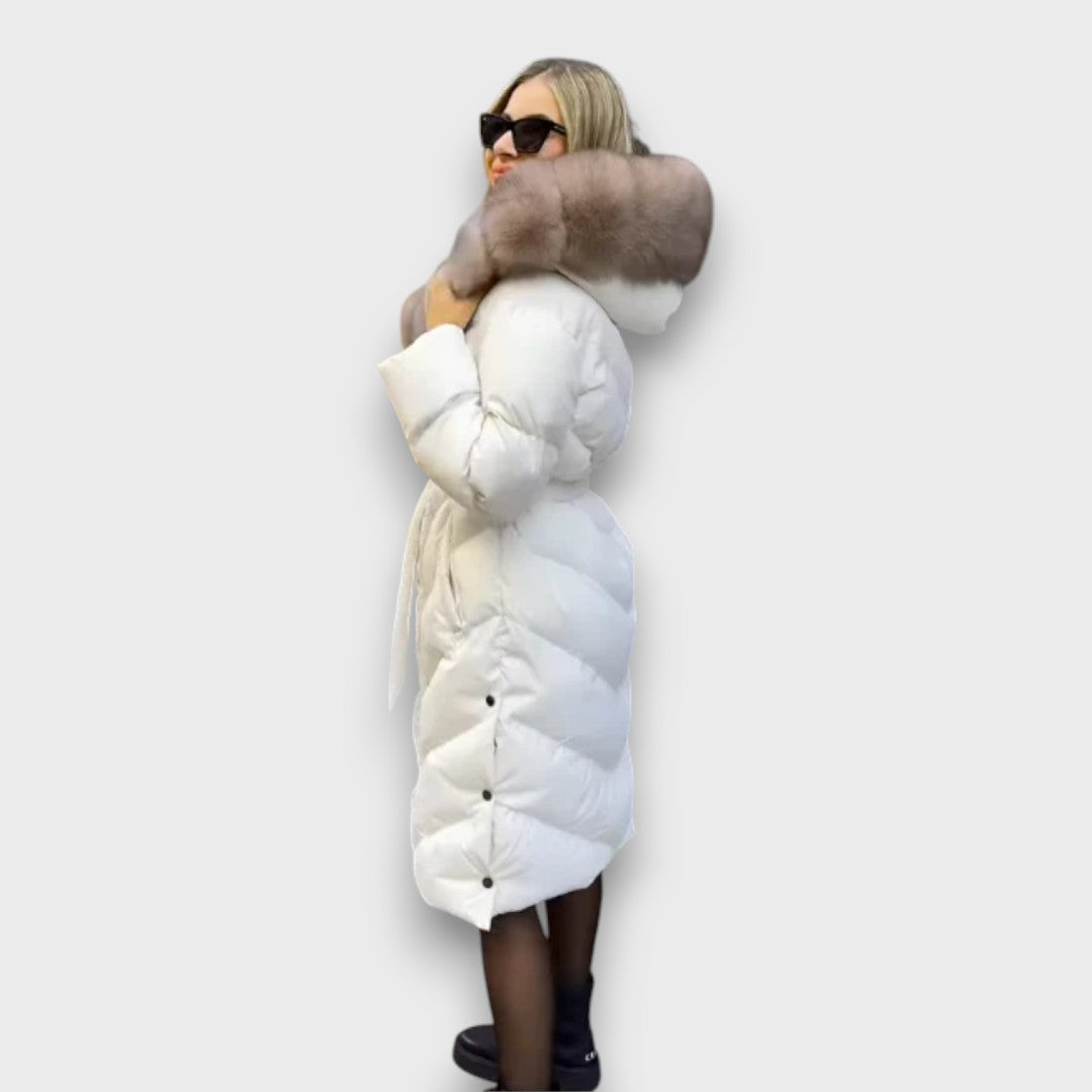Carmaya – Long Puffer Coat with Luxe Faux-Fur Hood