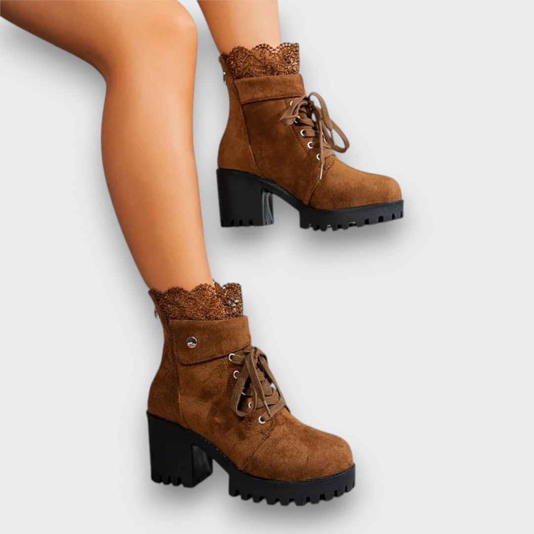 Belana – Suede Lace High-Heel Booties