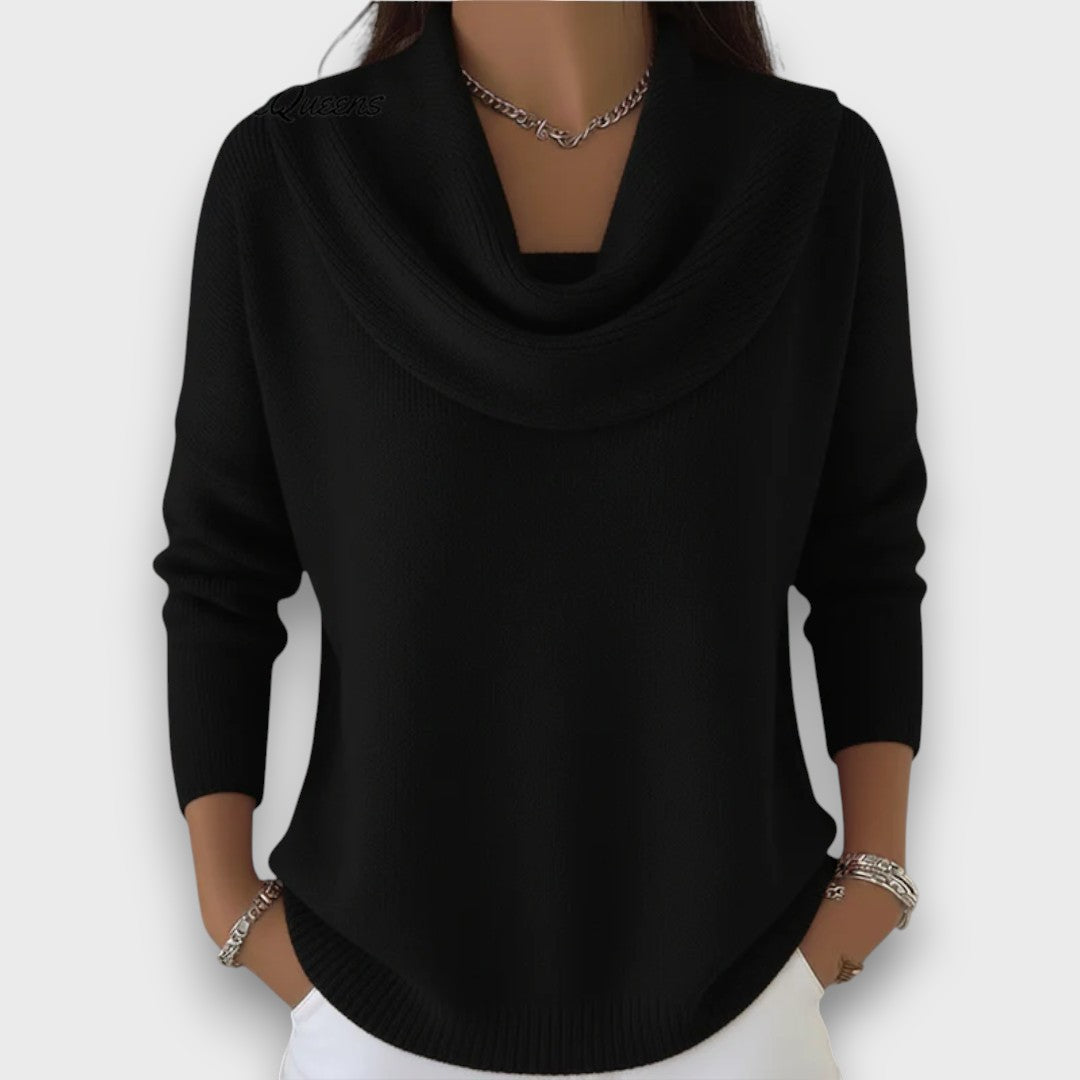 Meliora – Soft Drape-Collar Knit Sweater