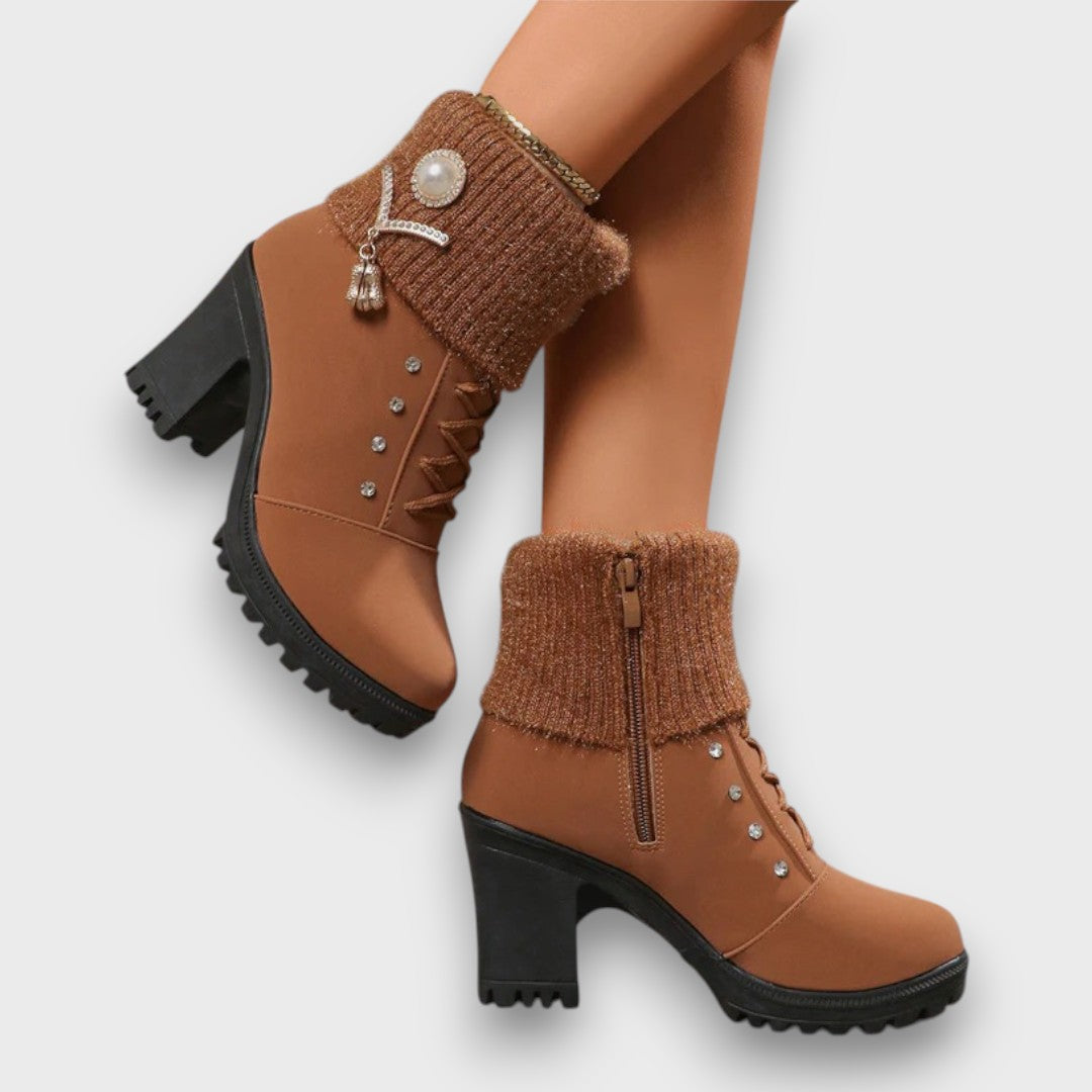 Evarine – Knit-Cuff Heeled Winter Boots