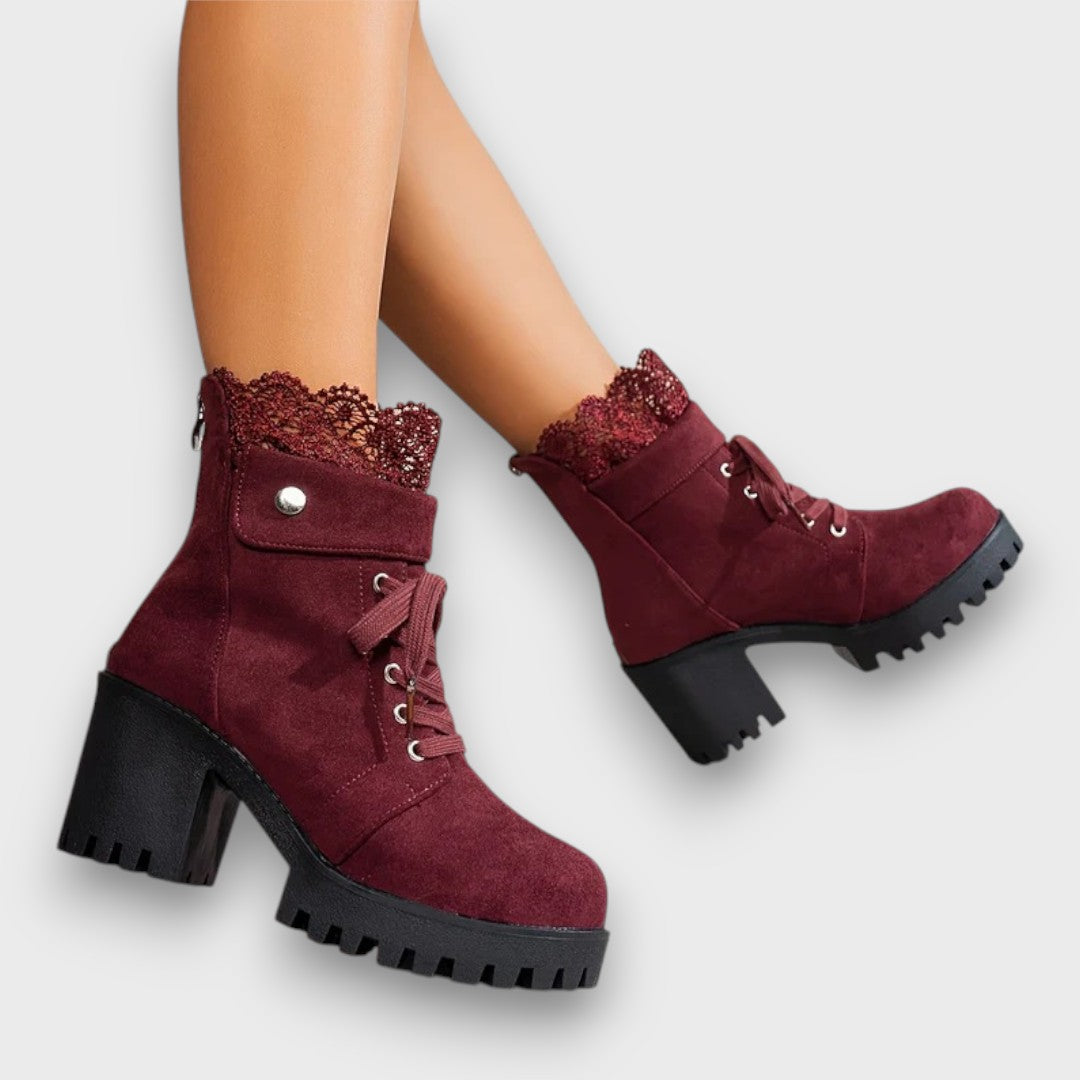 Belana – Suede Lace High-Heel Booties