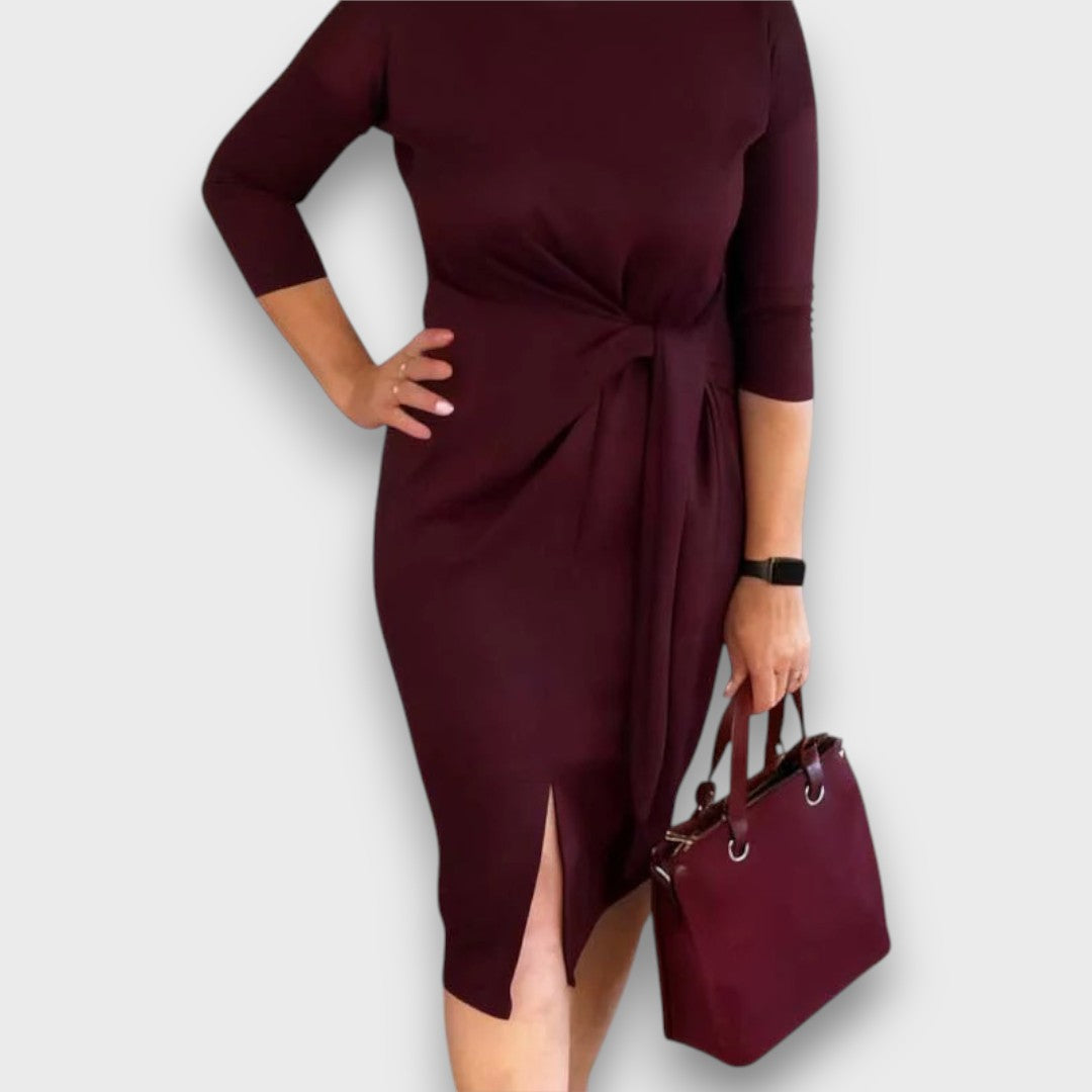 Alinelle – Elegant Tie-Waist Dress with Side Slit