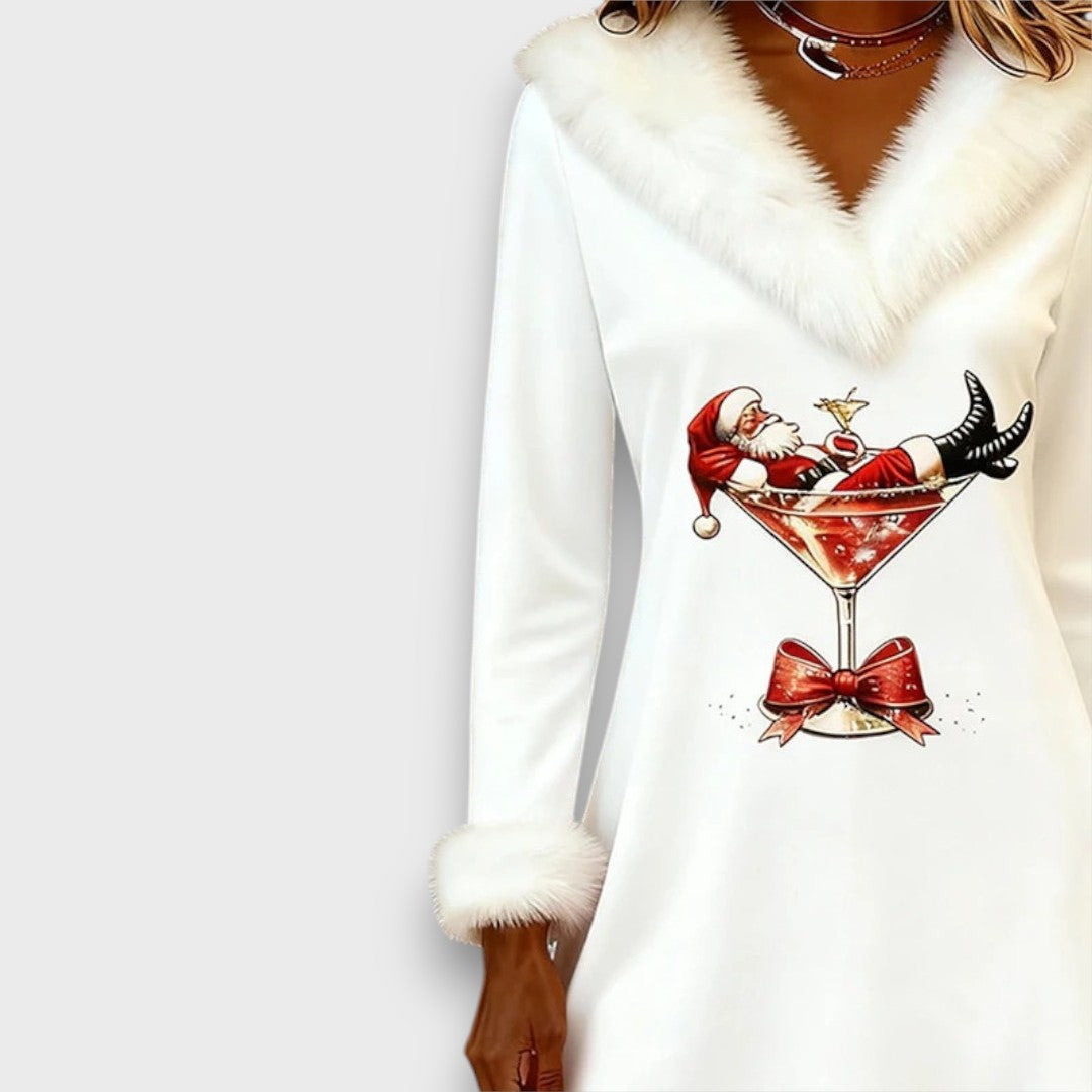 Mirella – Christmas Fur-Collar Holiday Dress