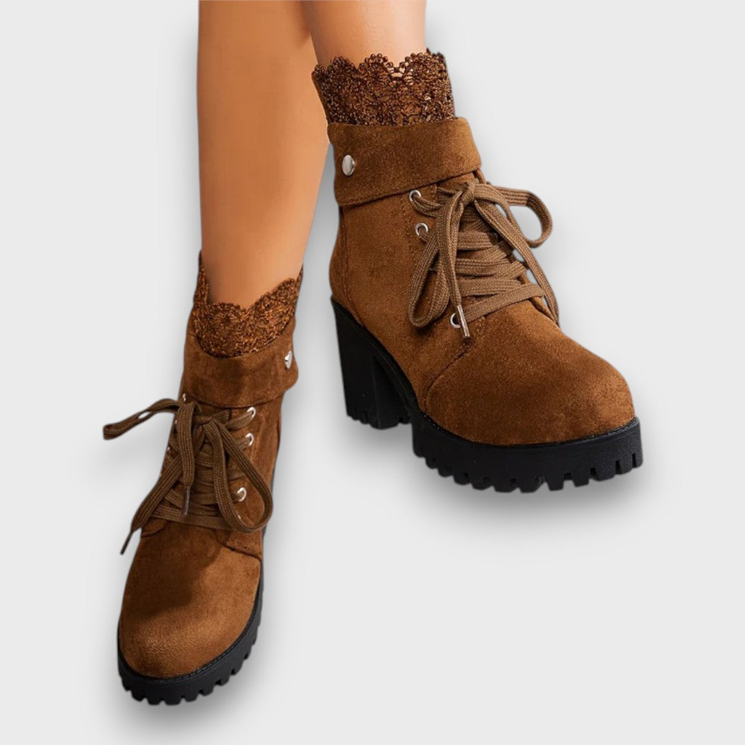 Belana – Suede Lace High-Heel Booties