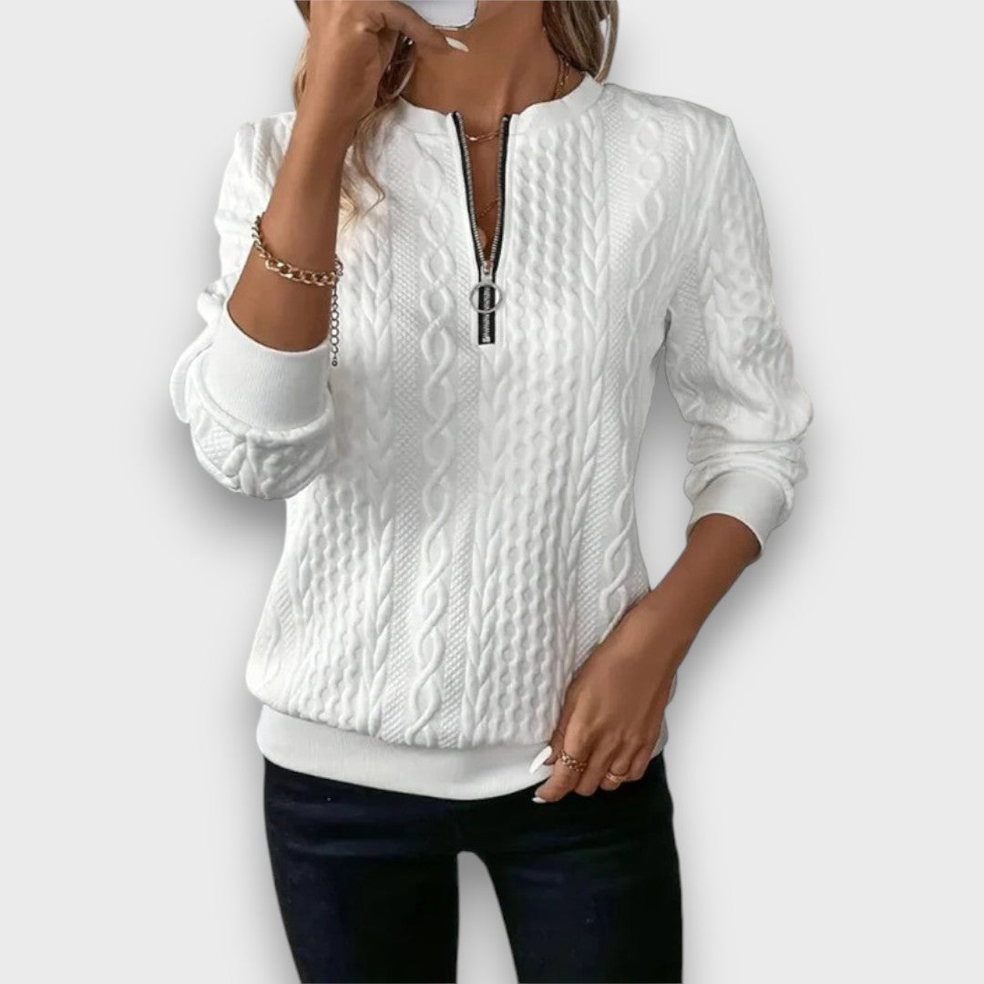 Solena – Cable-Knit Zip Front Sweater