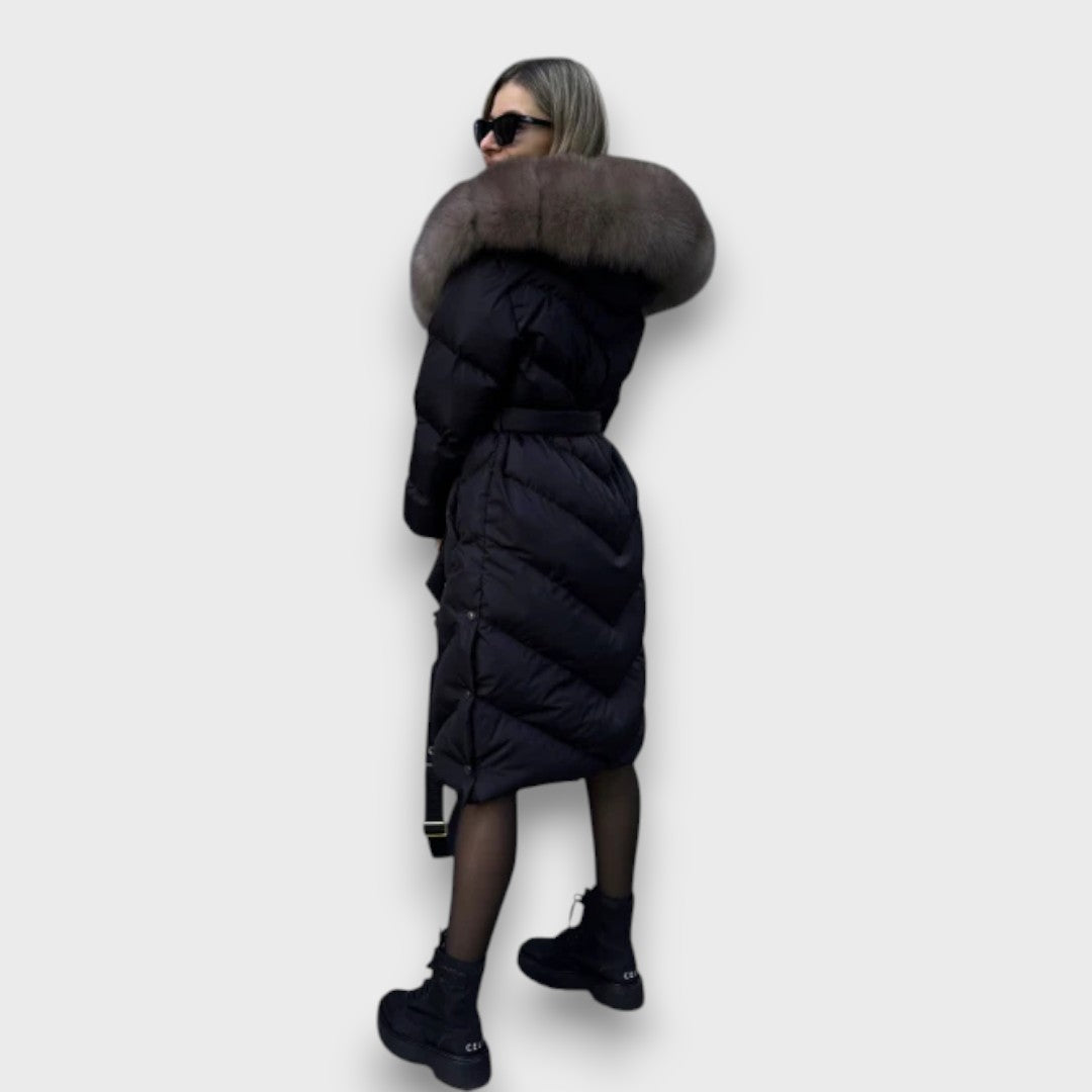Carmaya – Long Puffer Coat with Luxe Faux-Fur Hood