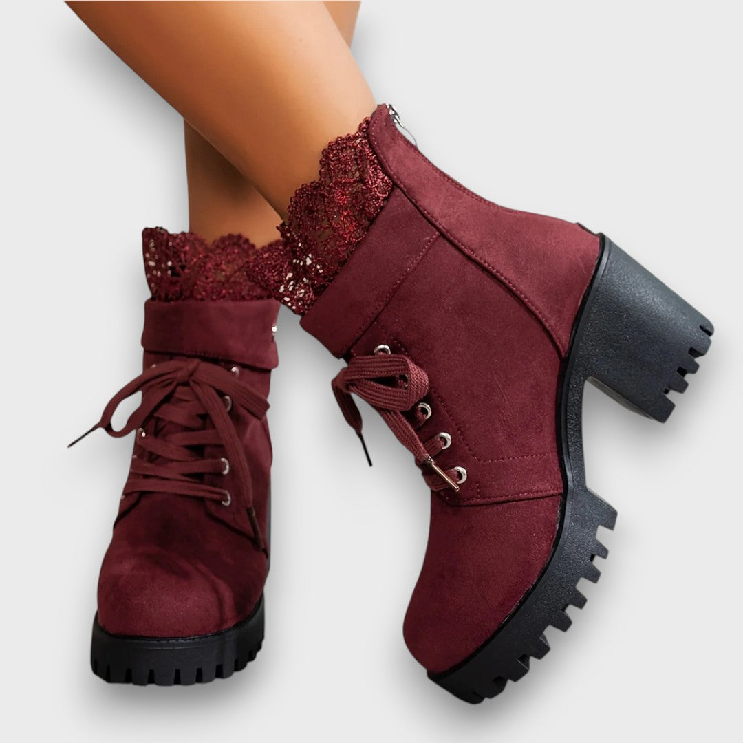 Belana – Suede Lace High-Heel Booties