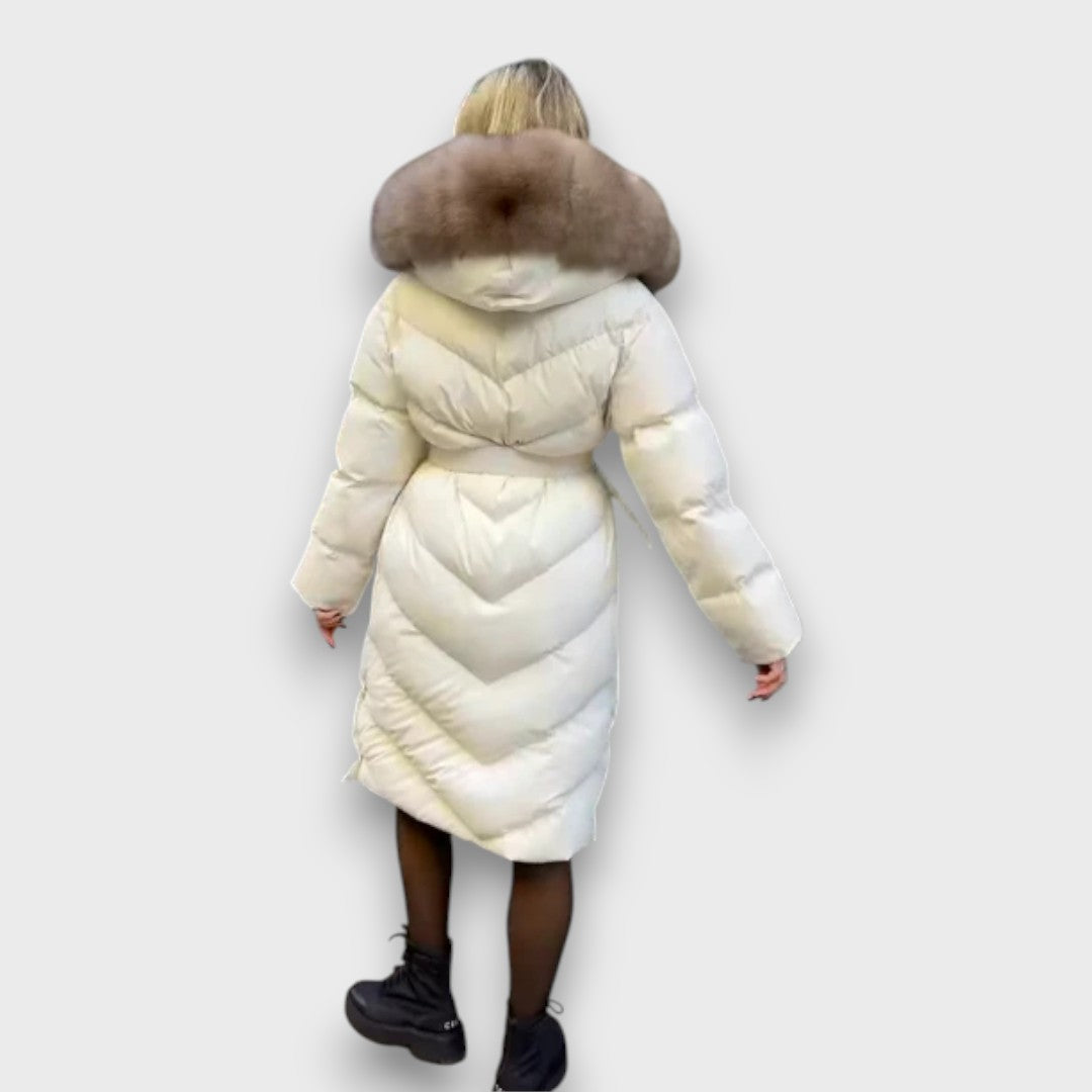 Carmaya – Long Puffer Coat with Luxe Faux-Fur Hood