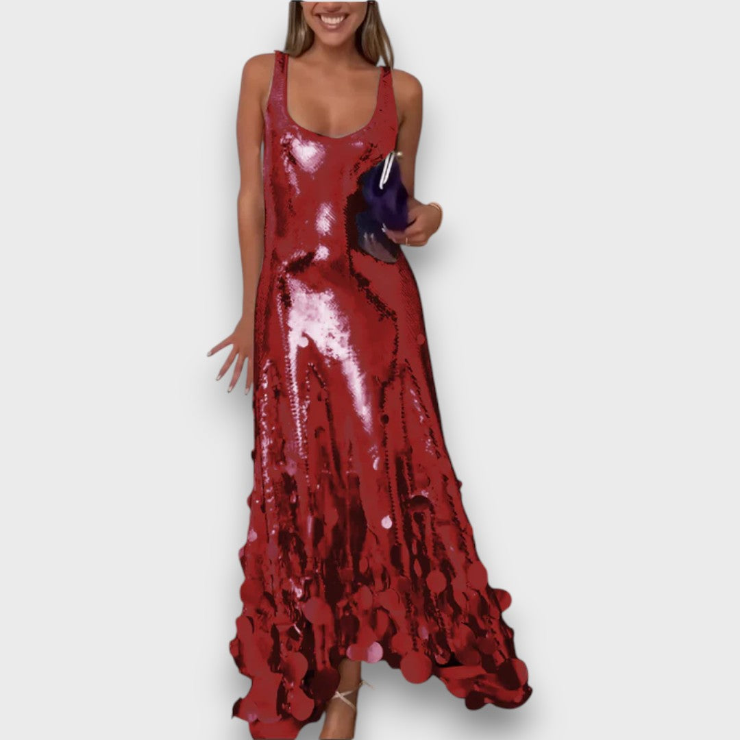 Elara – Round Tassels Hem Back Cutout Tank Maxi Dress