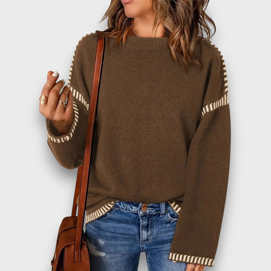 Corvella – Striped Trim Sweater