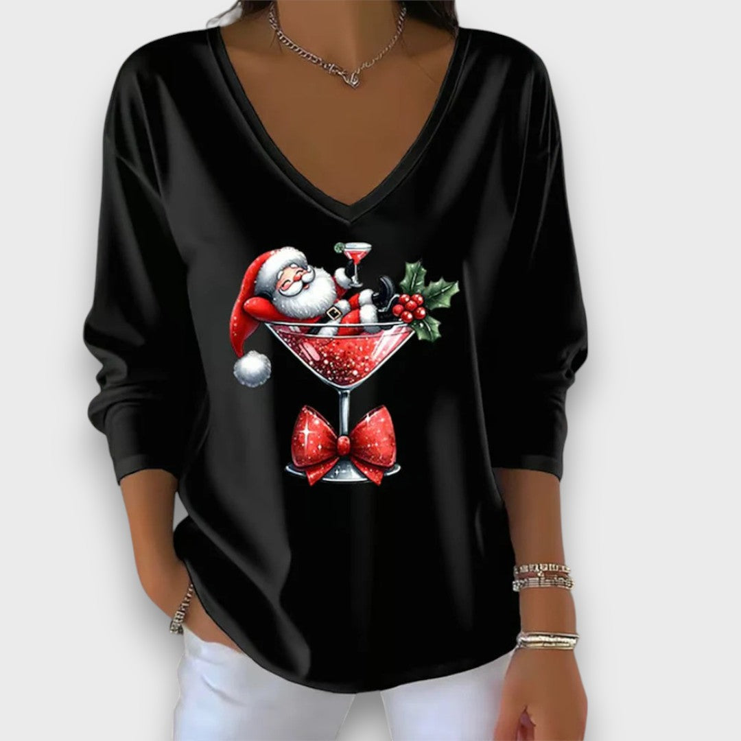 Sarella – Santa Cocktail V-Neck Top