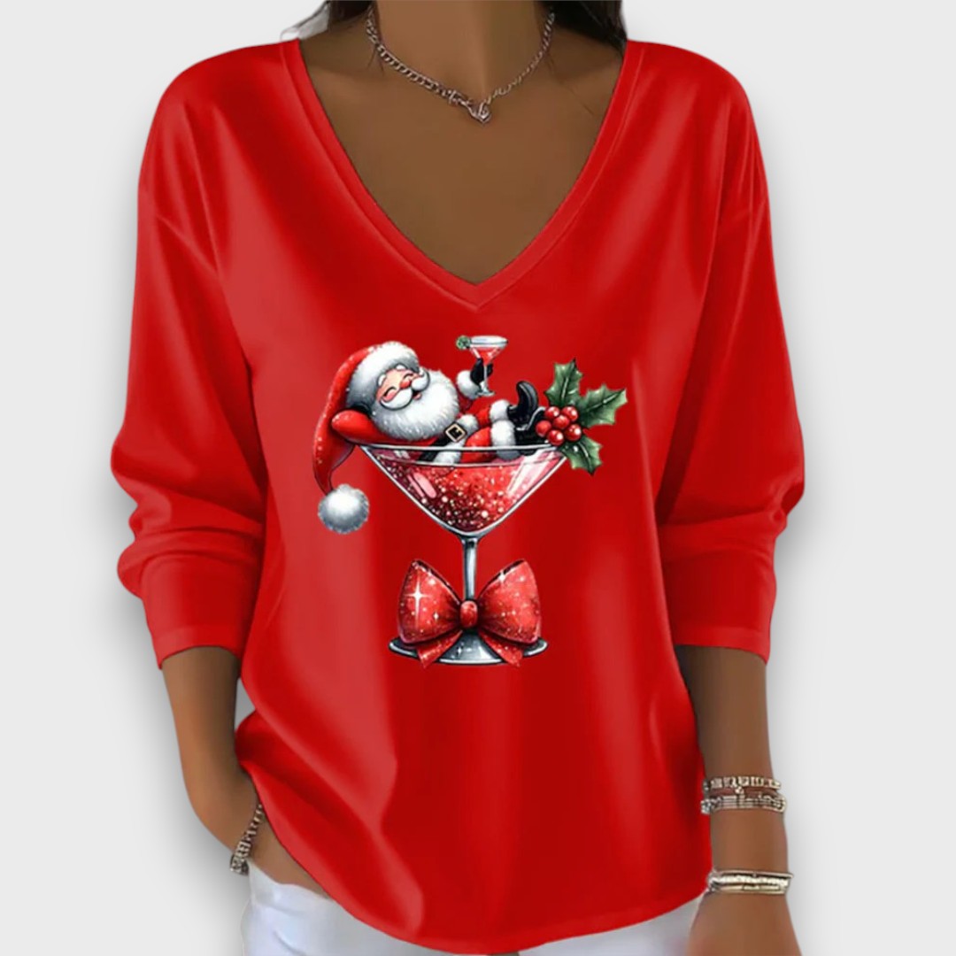 Sarella – Santa Cocktail V-Neck Top