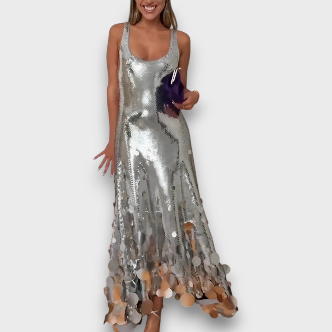 Elara – Round Tassels Hem Back Cutout Tank Maxi Dress