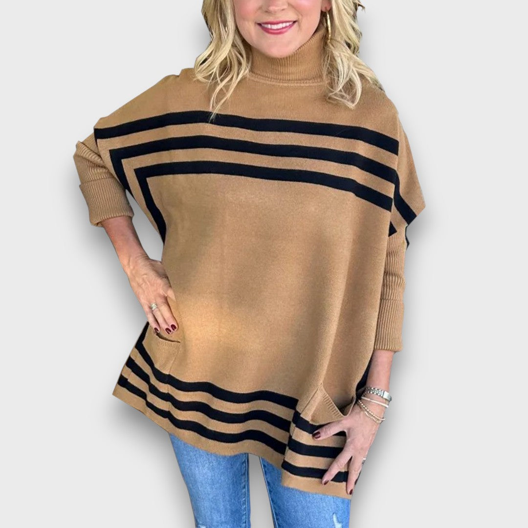Marlen – High Neck Bat Sleeve Striped Sweater