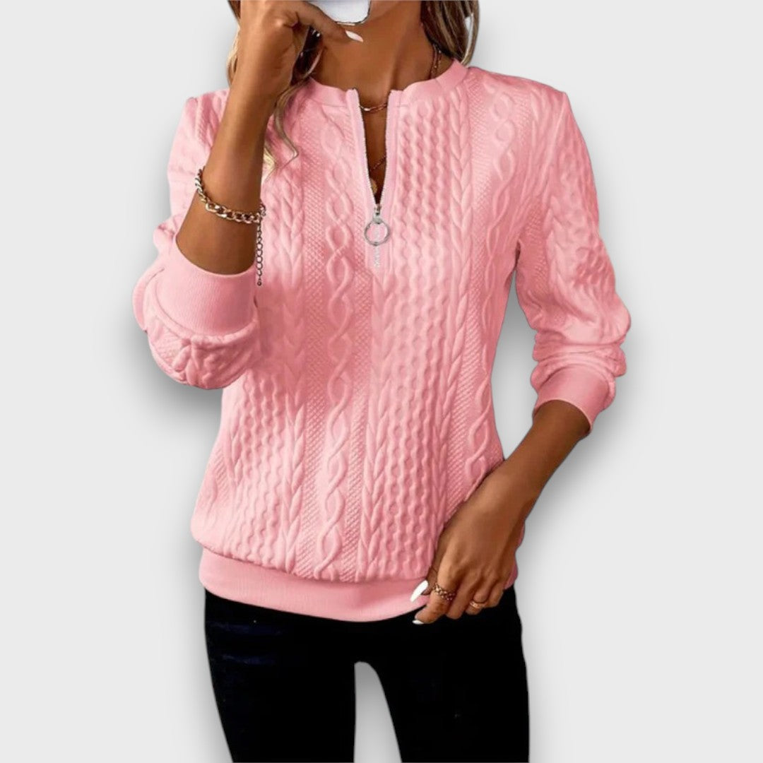 Solena – Cable-Knit Zip Front Sweater