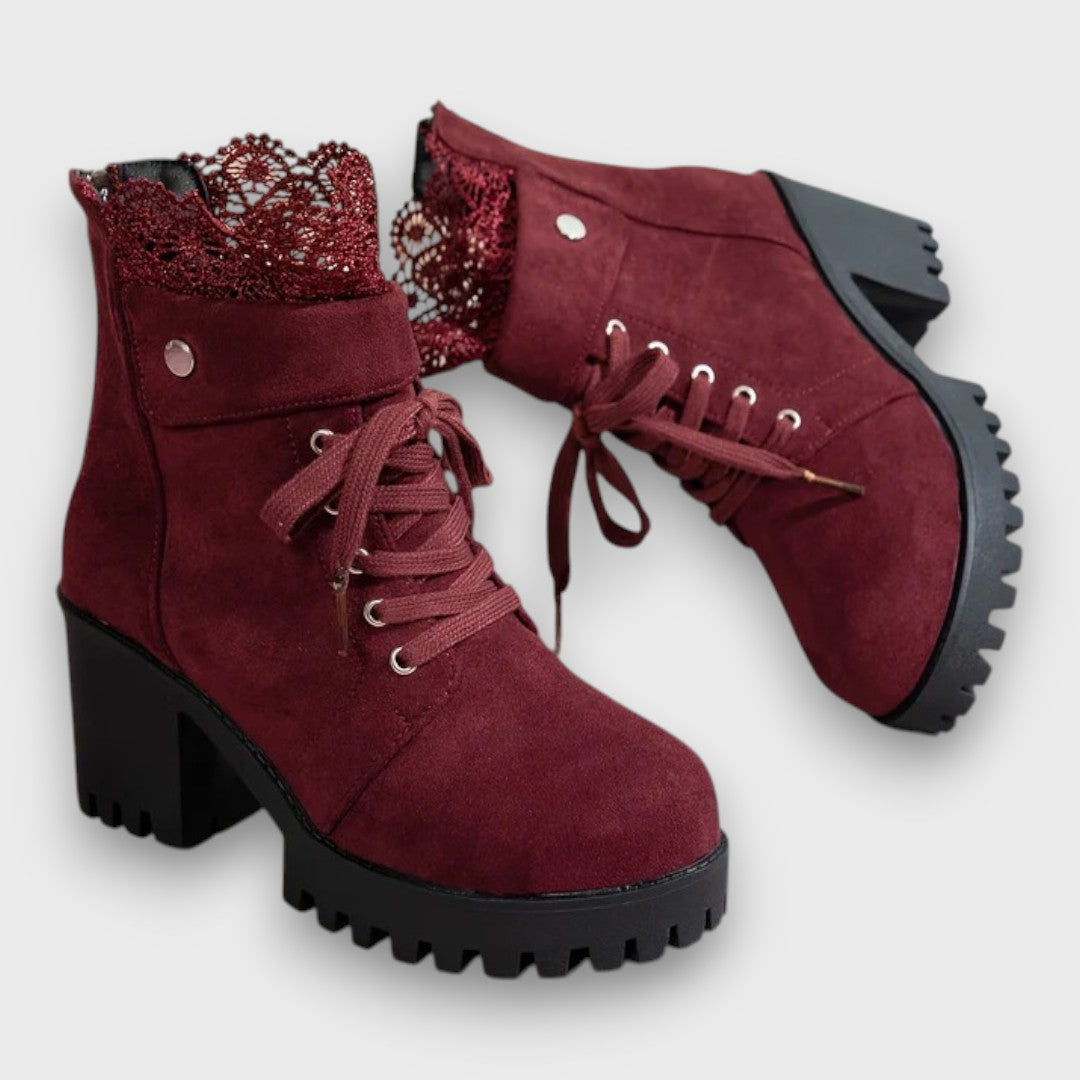 Belana – Suede Lace High-Heel Booties