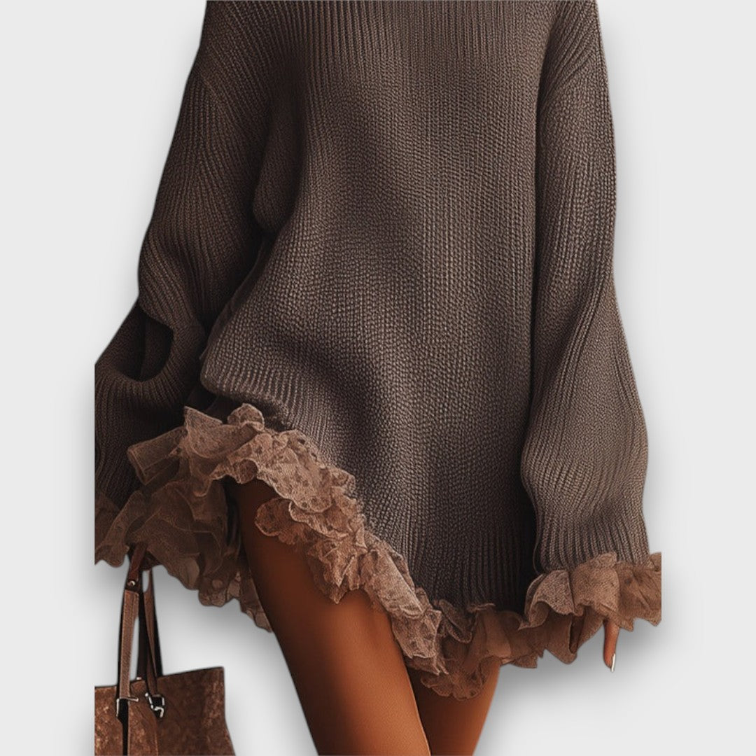 Yvona – Ruffled Knit Turtleneck Dress