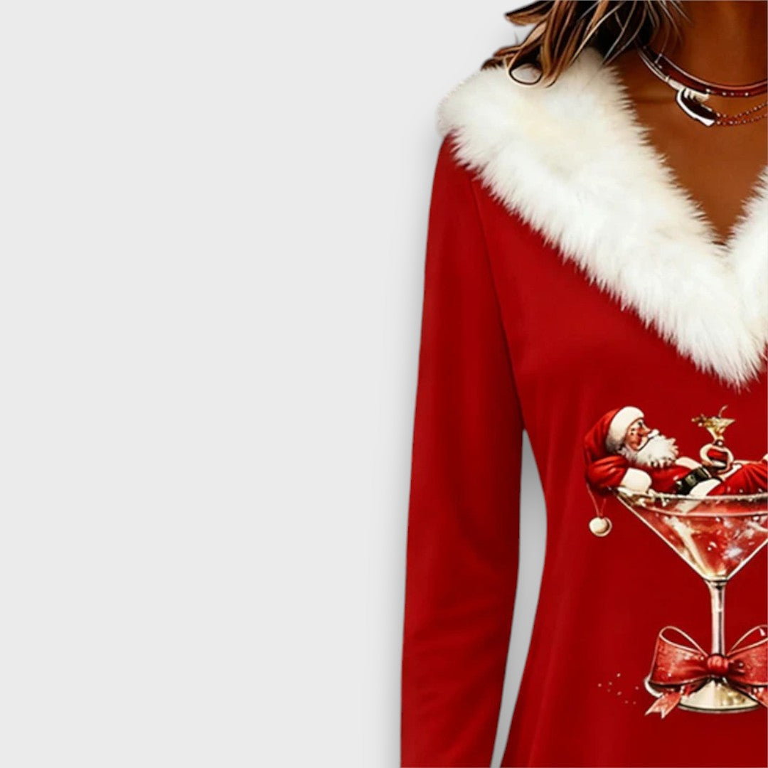 Mirella – Christmas Fur-Collar Holiday Dress
