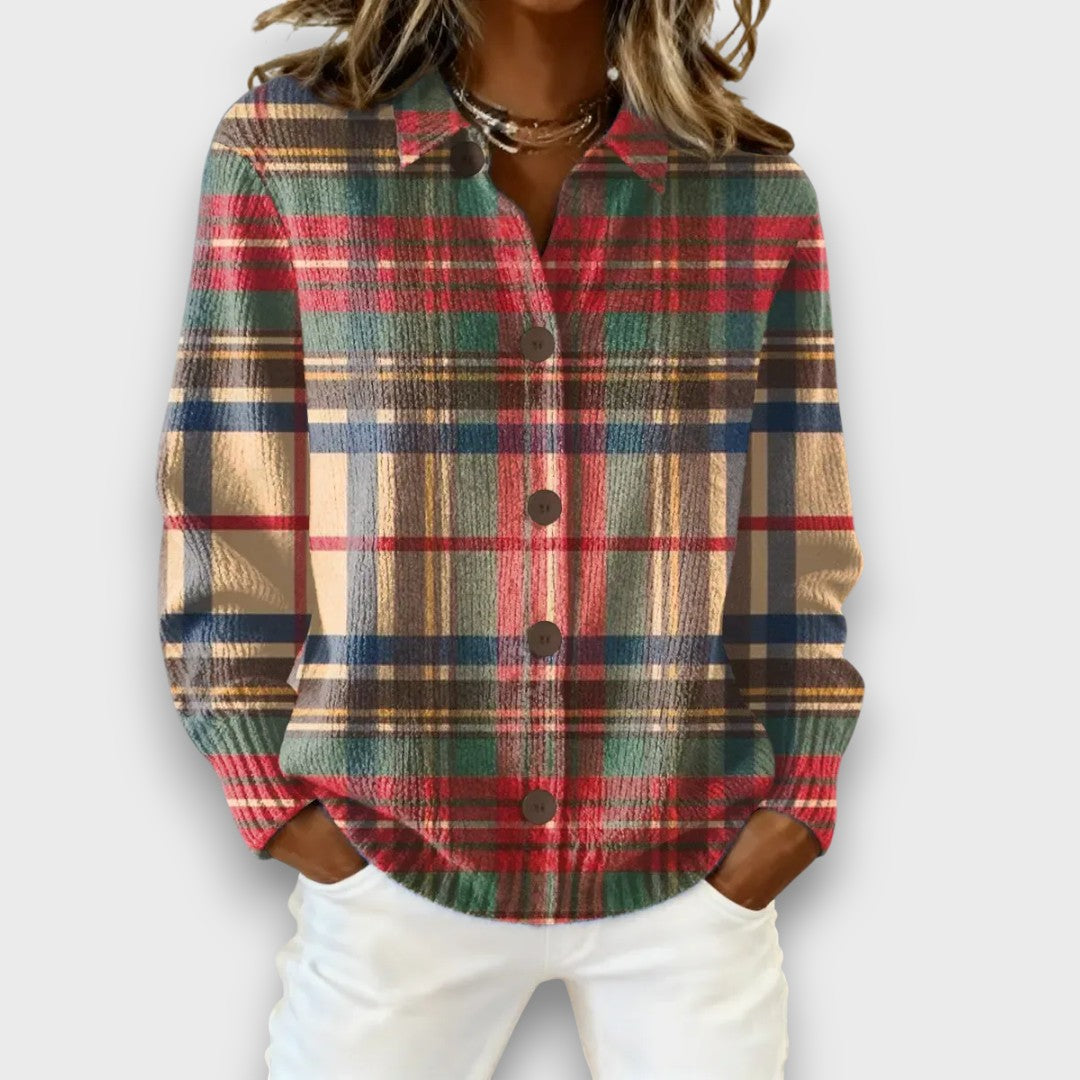 Milayne – Festive Plaid Button-Up Blouse
