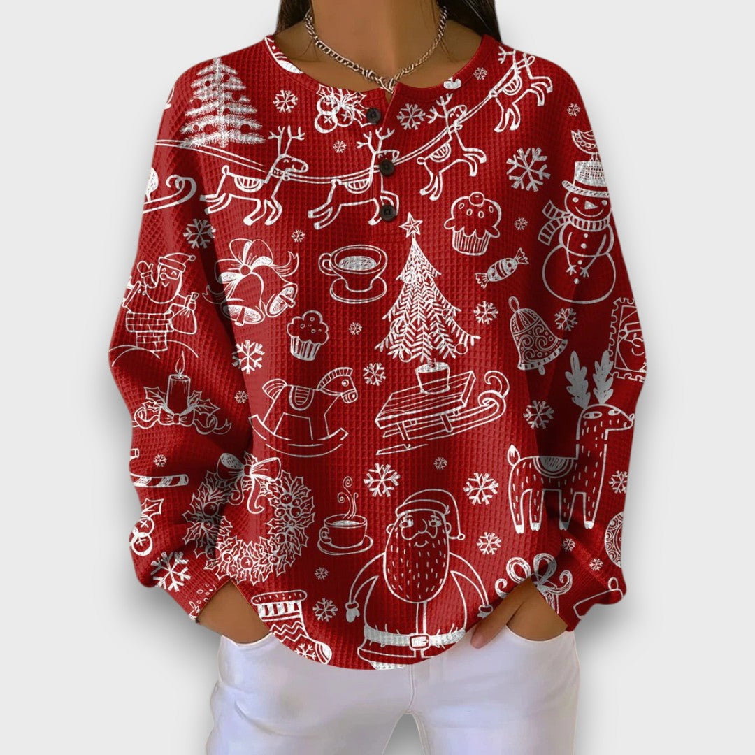 Selene – Festive Tree Print Waffle Top