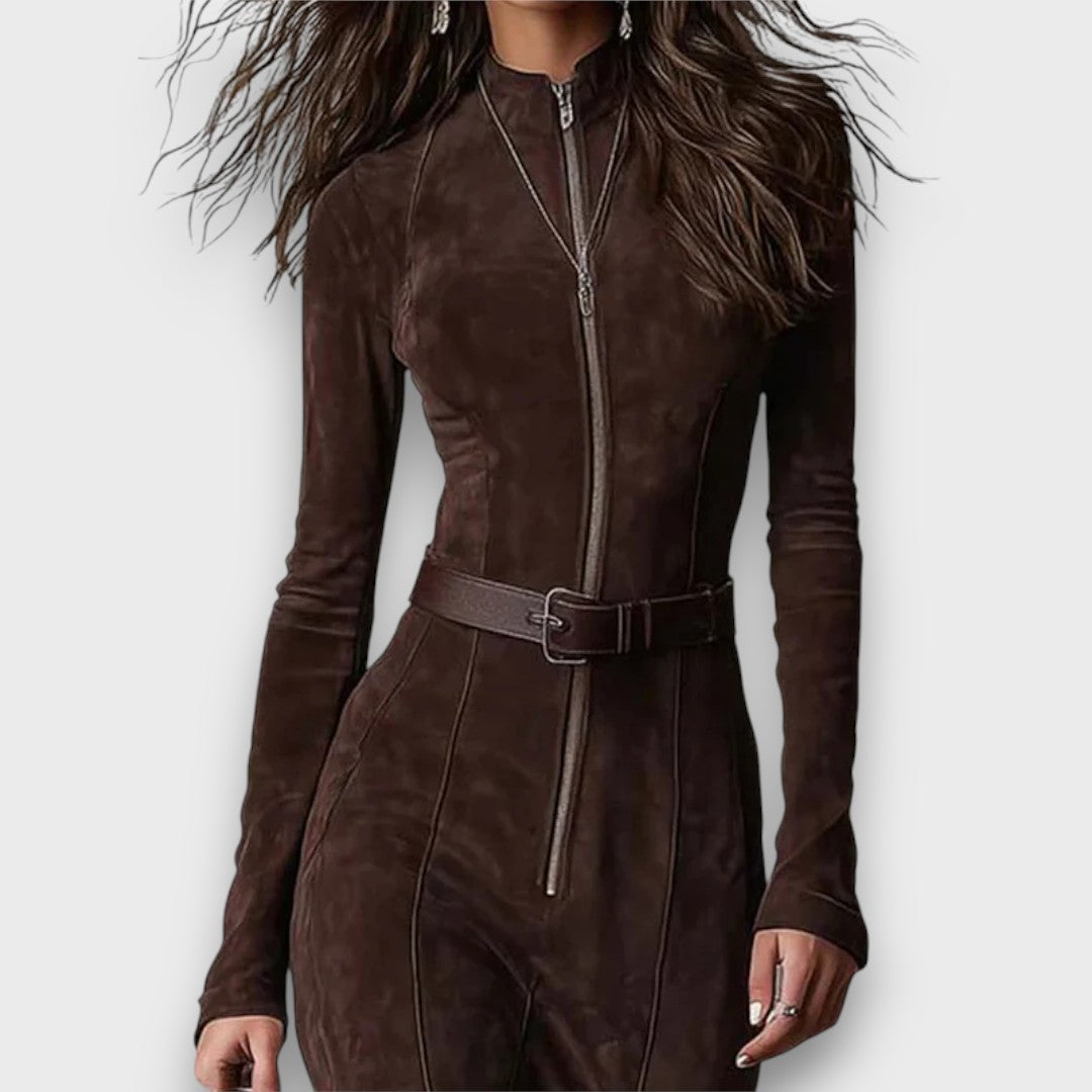 Cataelle – Vintage Suede Maxi with Belted Elegance