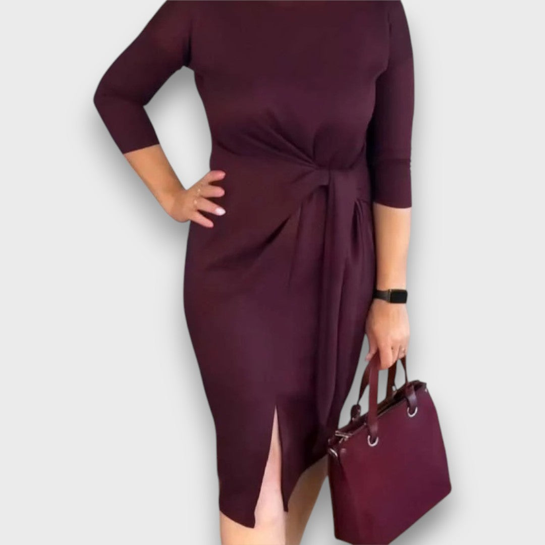 Alinelle – Elegant Tie-Waist Dress with Side Slit