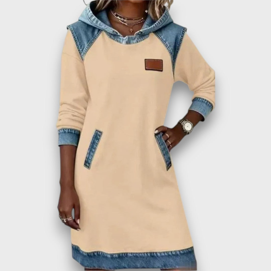 Danira – Hoodie Dress with Denim Accents