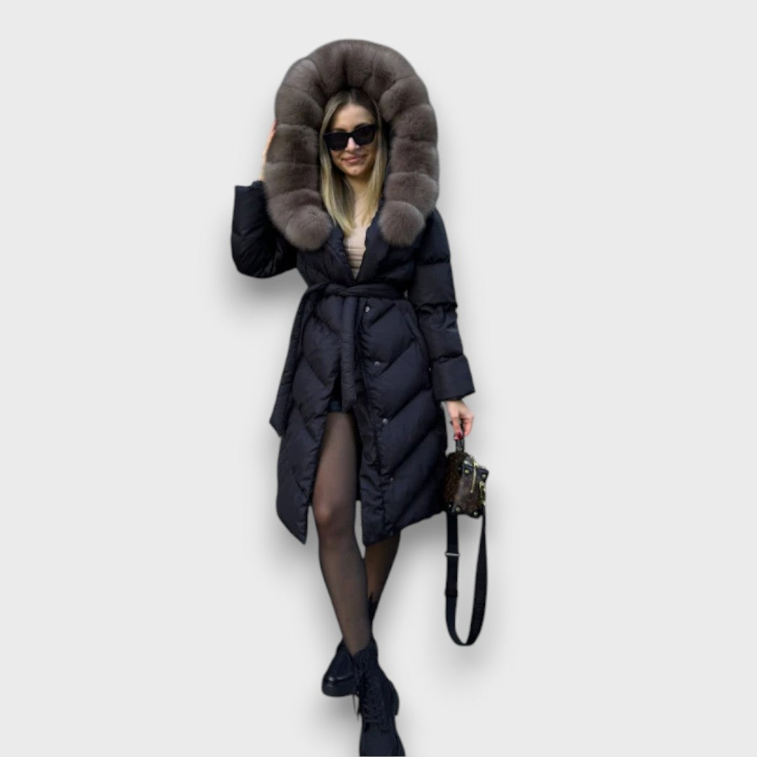 Carmaya – Long Puffer Coat with Luxe Faux-Fur Hood