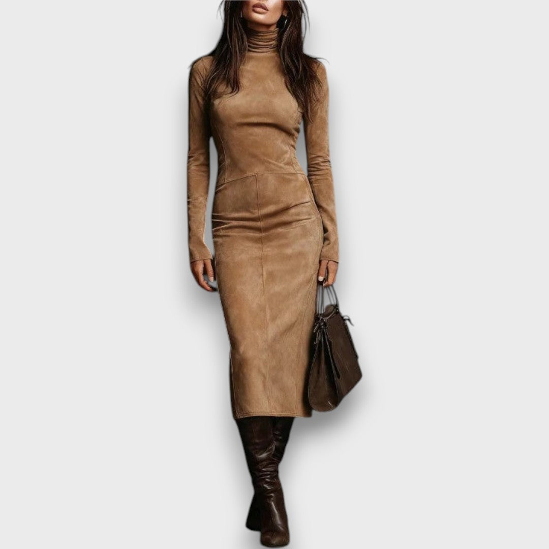 Sabira – Suede-Feel Turtleneck Midi Dress