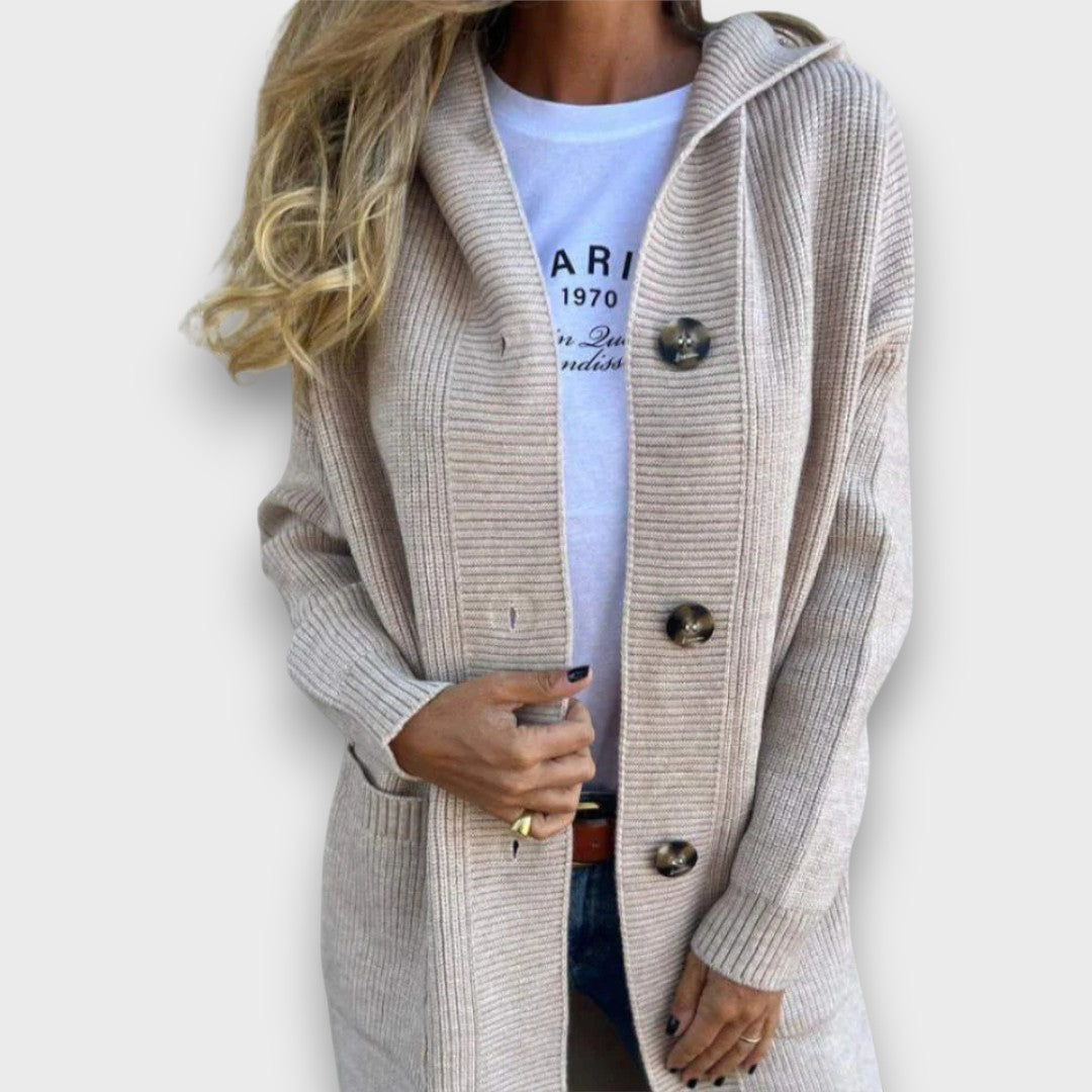 Fara – Knit Cardigan with Hood & Button Placket