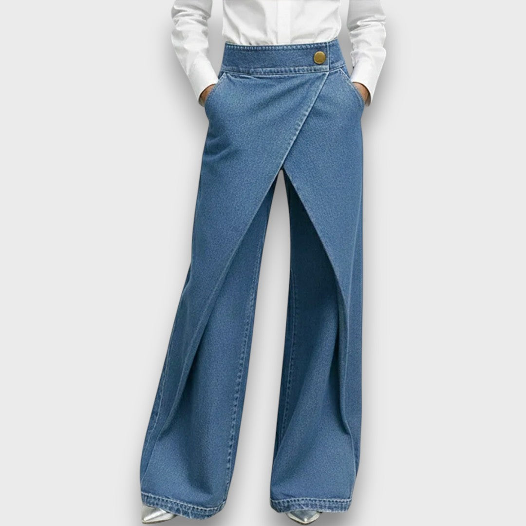 Pola – Sculpted Wrap-Front Denim Trousers