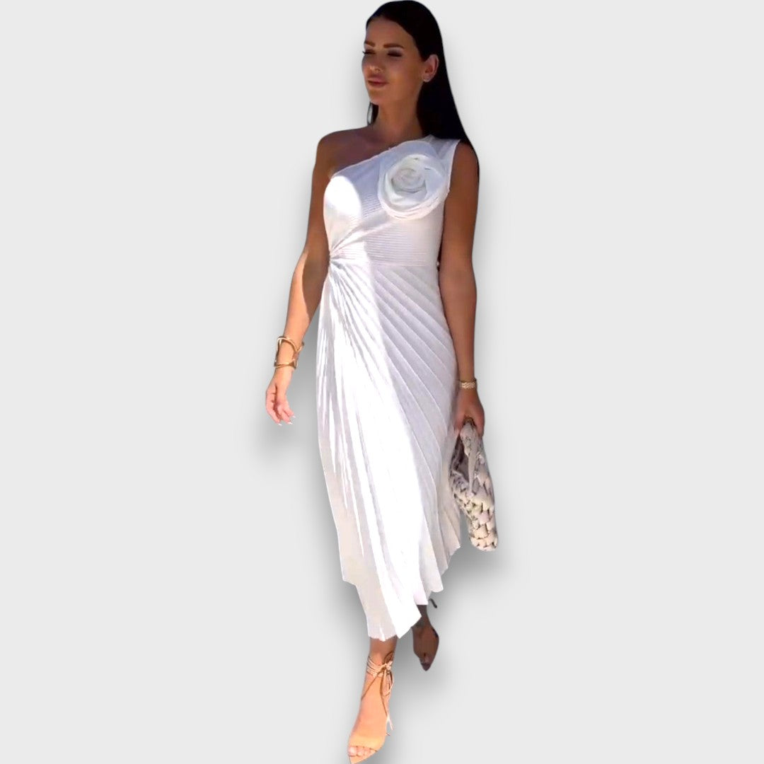 Lunelle – Asymmetric Dress with Rose Detail