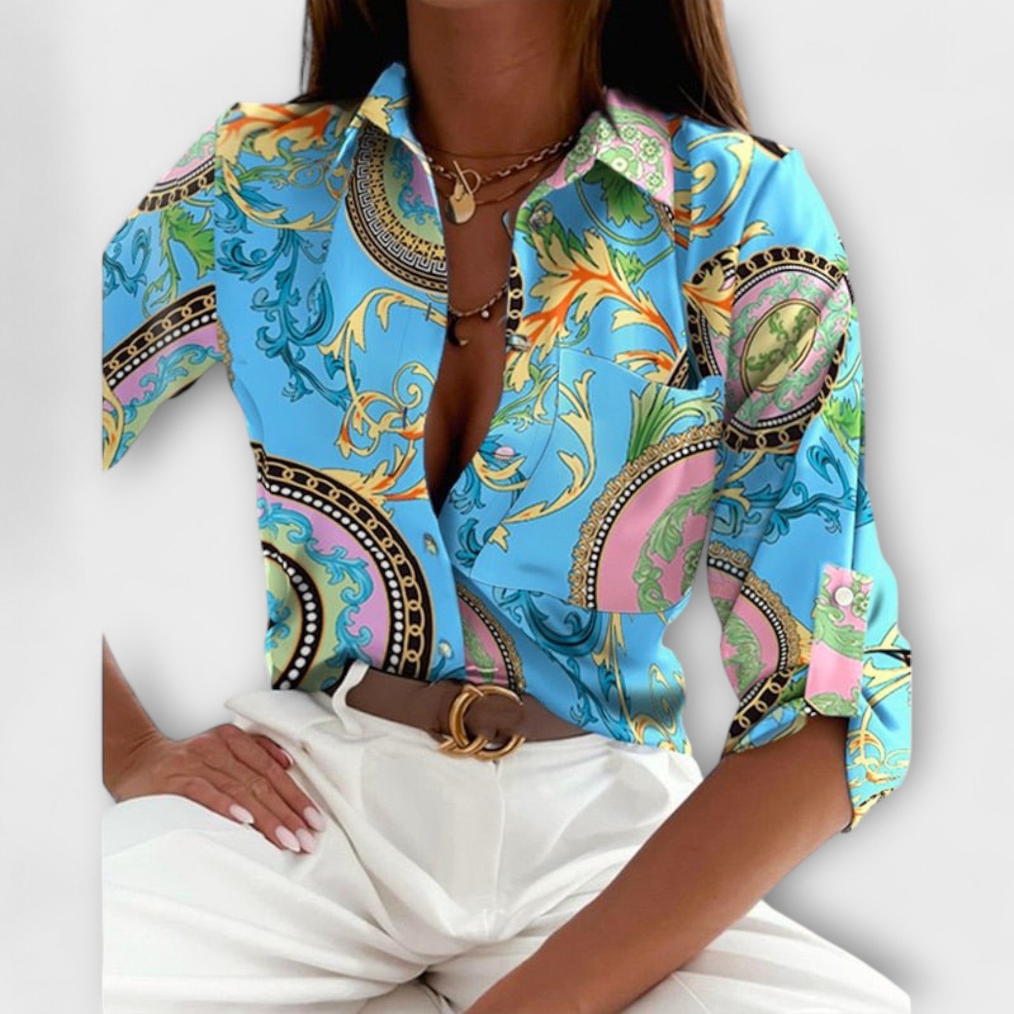 Rynelle – Shirt Blouse with Graphic Print and Retro Flair